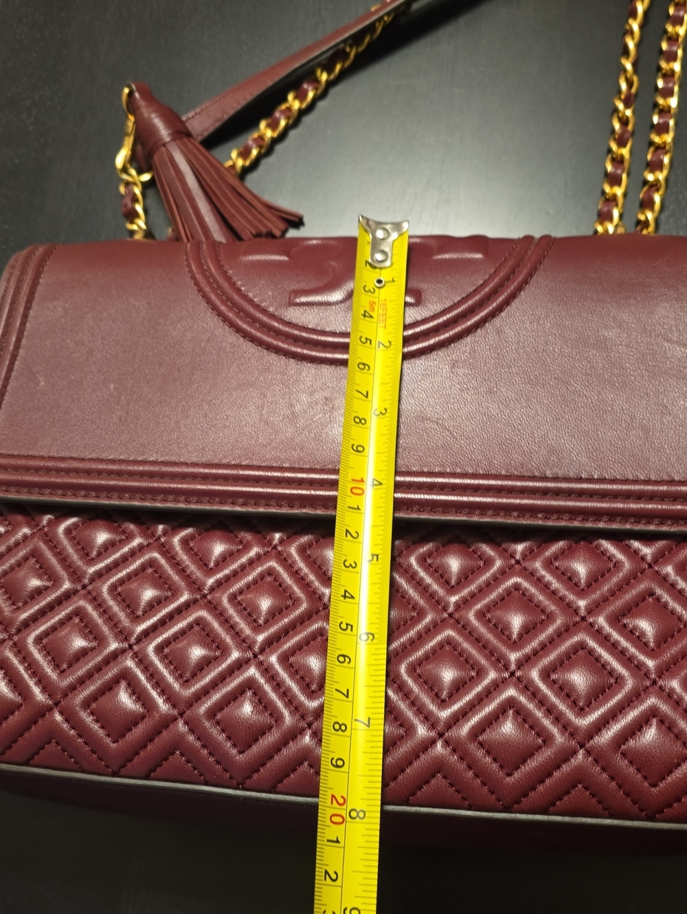 Tory Burch Quilted Leather Shoulder Bag in Deep Burgundy - Picture 14 of 15